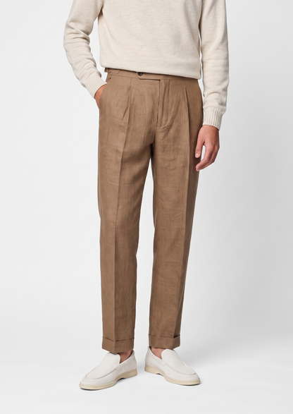 Tuscany Pleated Coastal Trousers - Caramel | Apuro