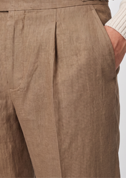 Tuscany Pleated Coastal Trousers - Caramel | Apuro