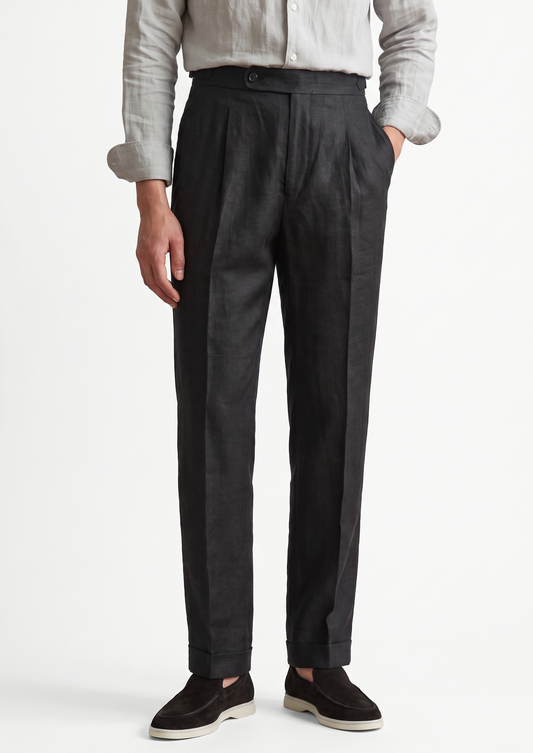 Tuscany Pleated Coastal Trousers - Black | Apuro