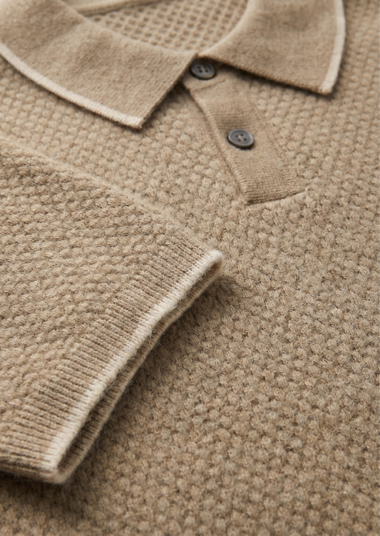 Premium Cashmere Beige Two-Tone Polo | Apuro