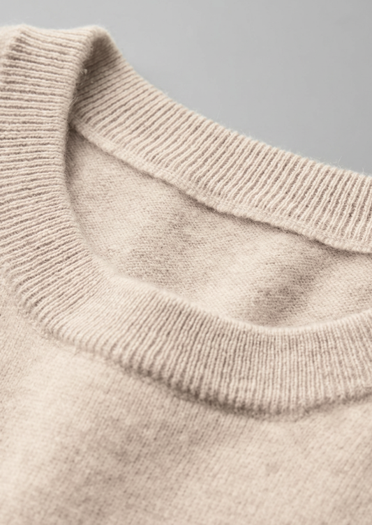 Premium Cashmere Classic Crewneck T-Shirt - Ivory Mocha | Apuro