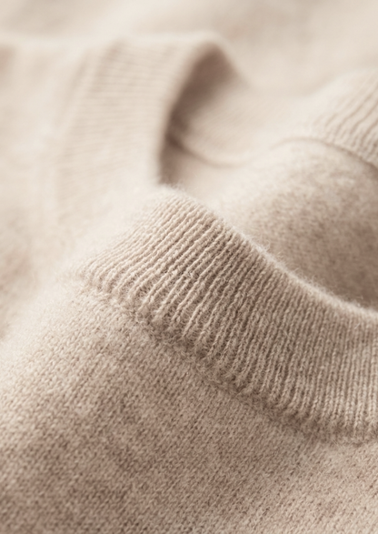 Premium Cashmere Classic Crewneck T-Shirt - Ivory Mocha | Apuro