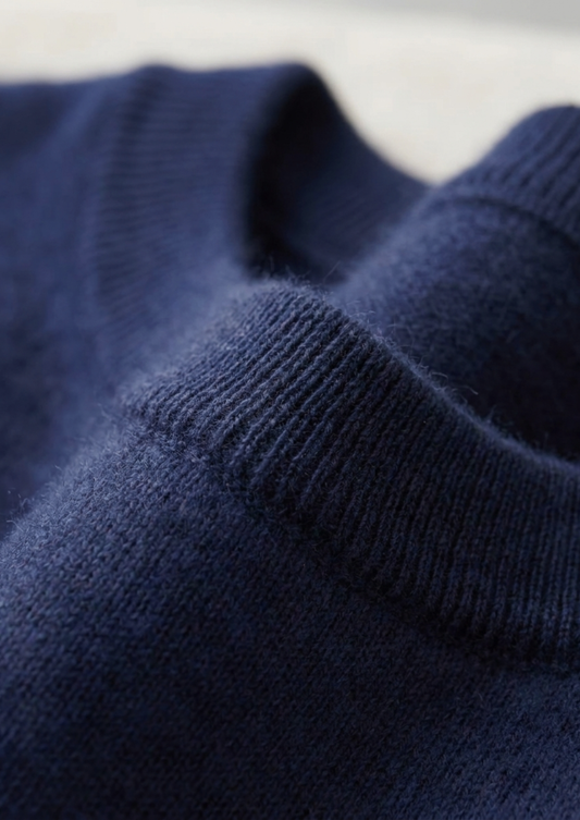 Premium Cashmere Classic Crewneck T-Shirt - Navy Blue | Apuro