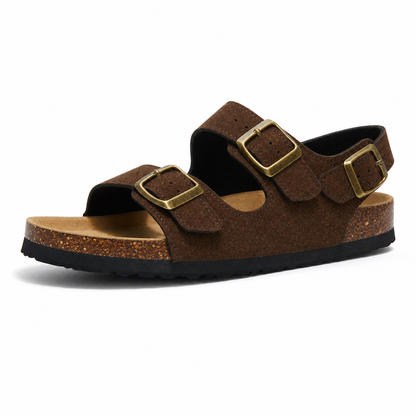 Amalfi Three-Strap Cork Sandals - Dark Brown | Apuro