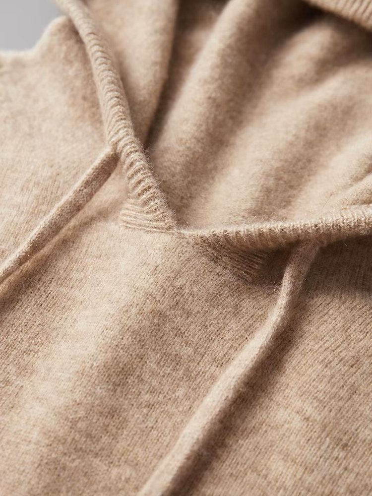 Pure Extra-Fine Merino Wool Beige Leisure Hoodie | Apuro