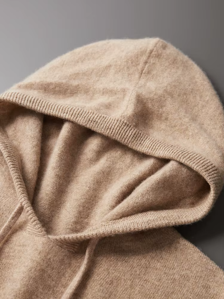 Pure Extra-Fine Merino Wool Beige Leisure Hoodie | Apuro