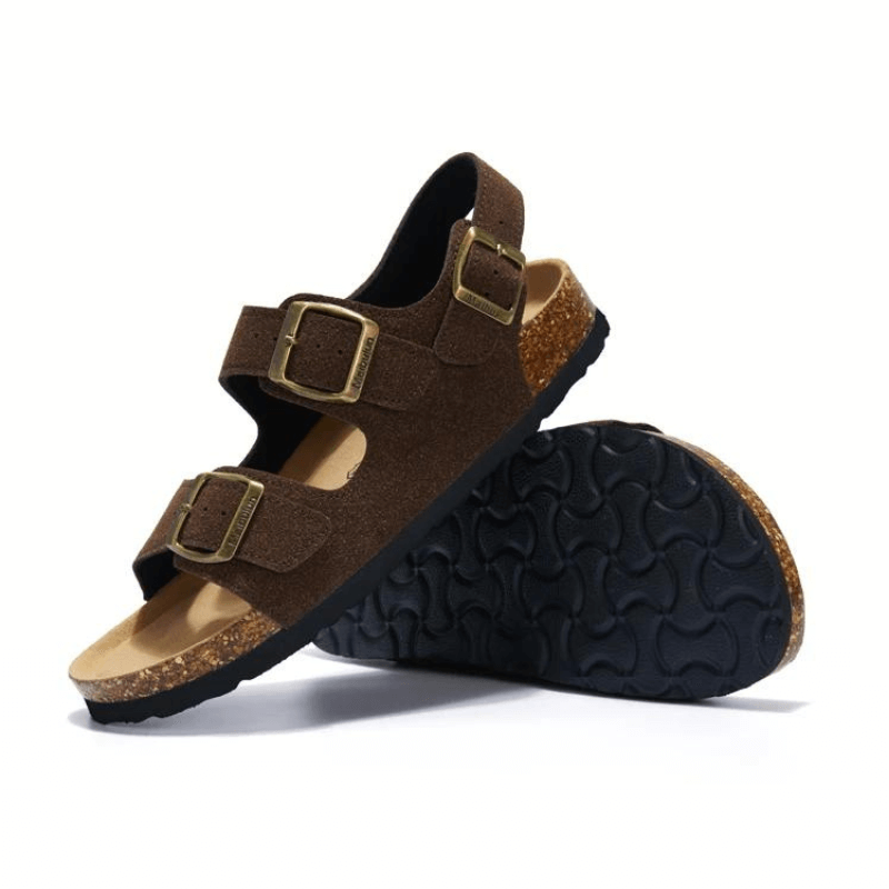 Amalfi Three-Strap Cork Sandals - Dark Brown | Apuro