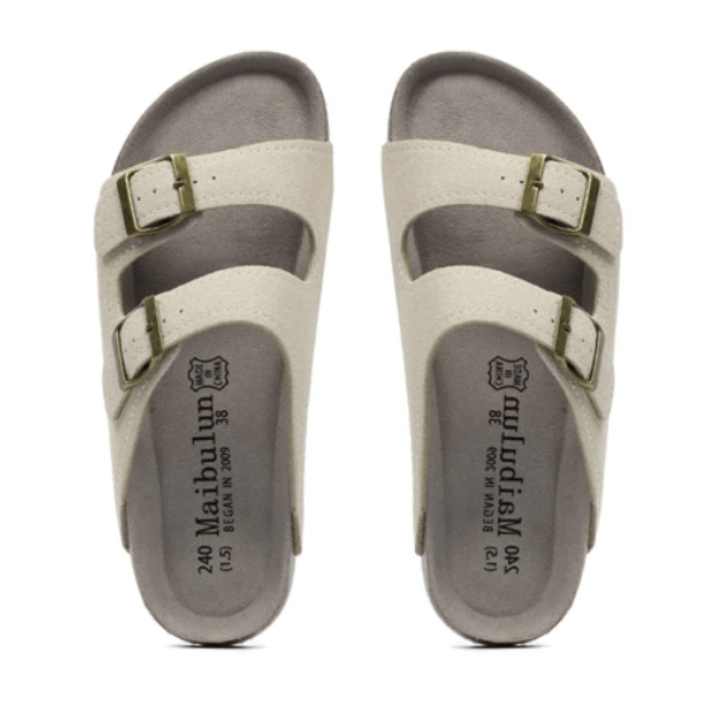 Maibulun Suede Arizona Sandals - Cream | Apuro