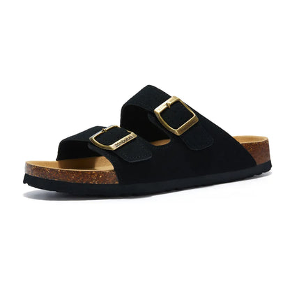 Maibulun Suede Arizona Sandals - Black | Apuro