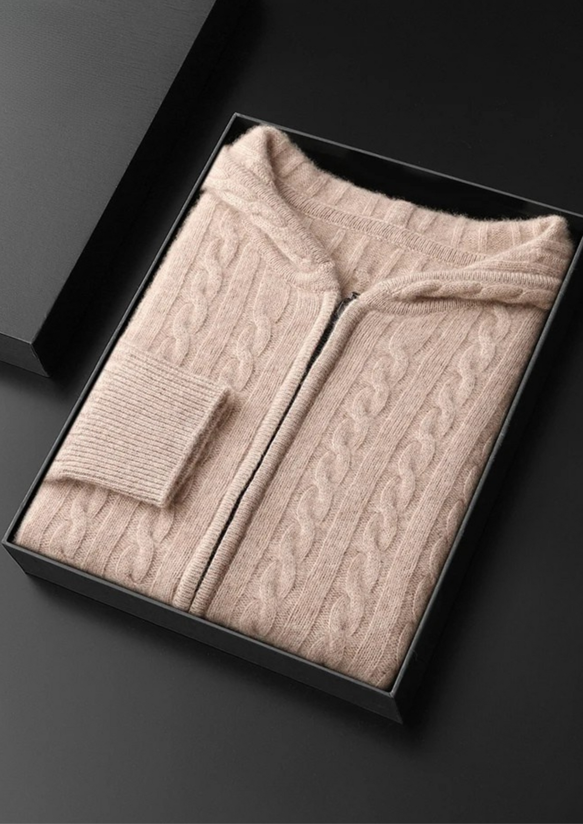 Premium Cashmere Cable Knit Zipper Hoodie | Apuro