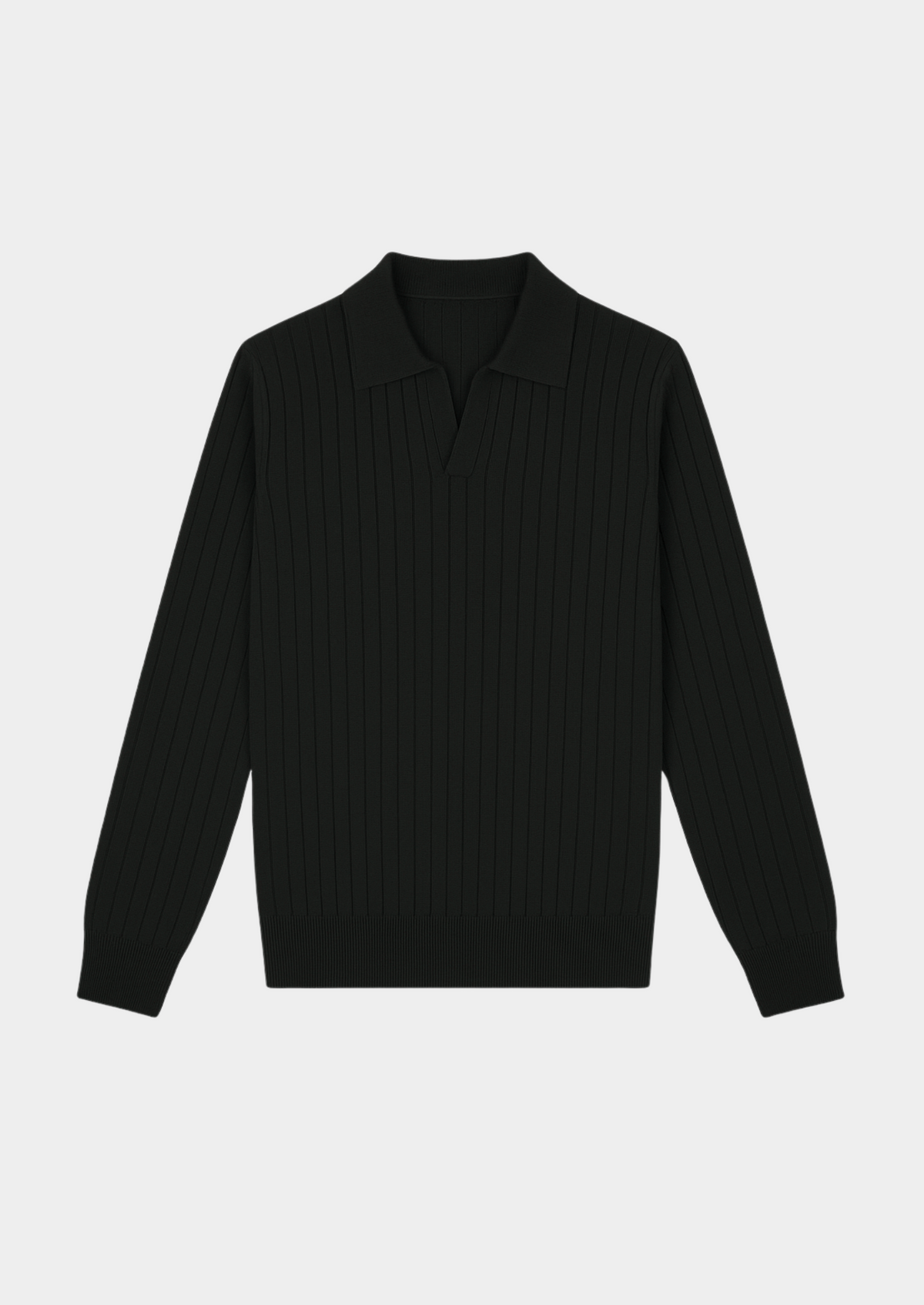 Black Buttonless Ribbed Polo | Apuro