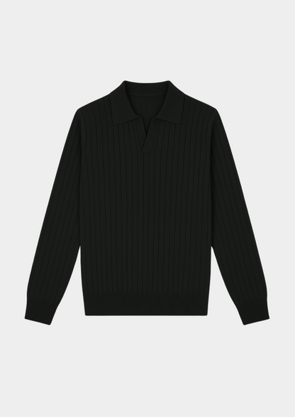 Black Buttonless Ribbed Polo | Apuro