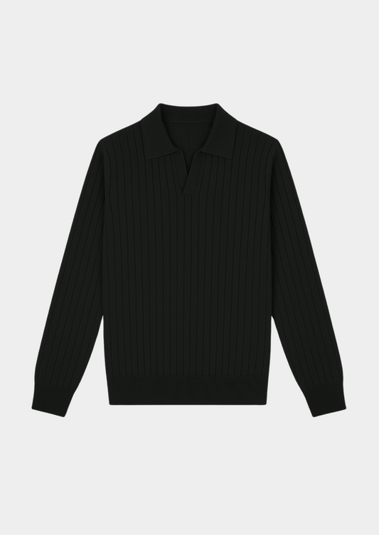 Black Buttonless Ribbed Polo | Apuro