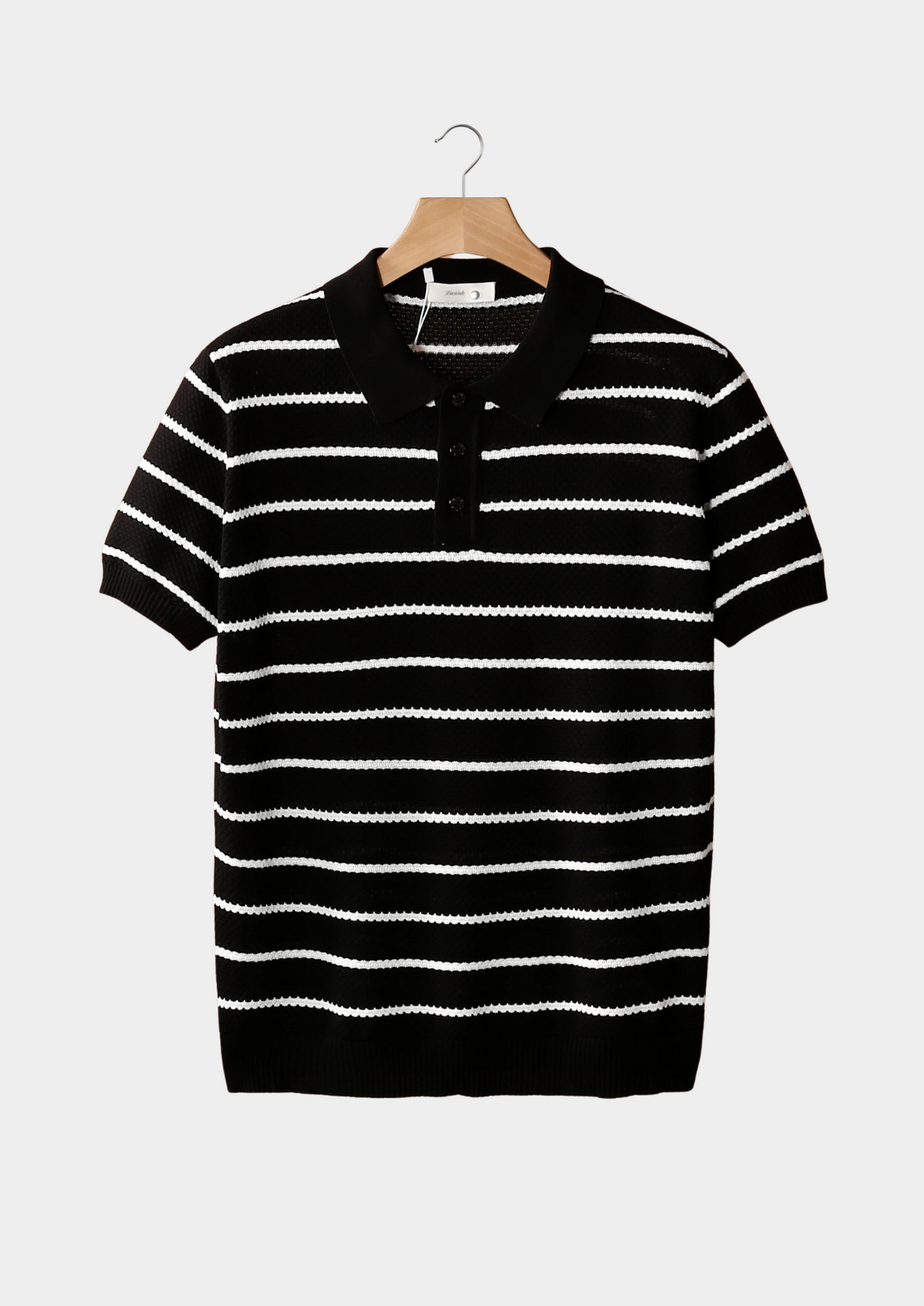 Black Striped Textured Button Polo | Apuro