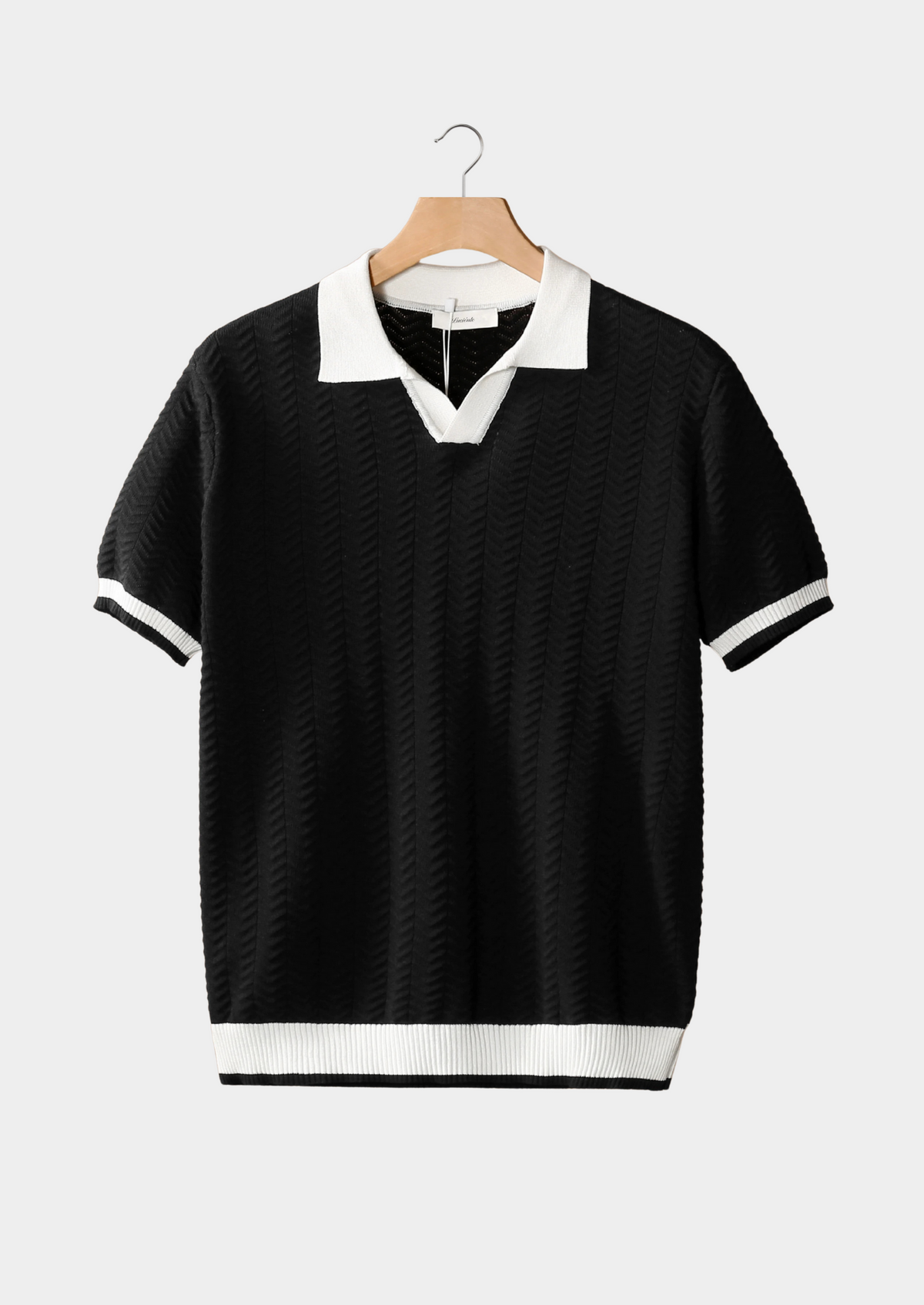 Black Contrast Textured Polo | Apuro