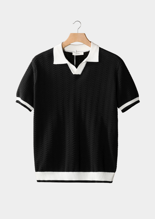 Black Contrast Textured Polo | Apuro