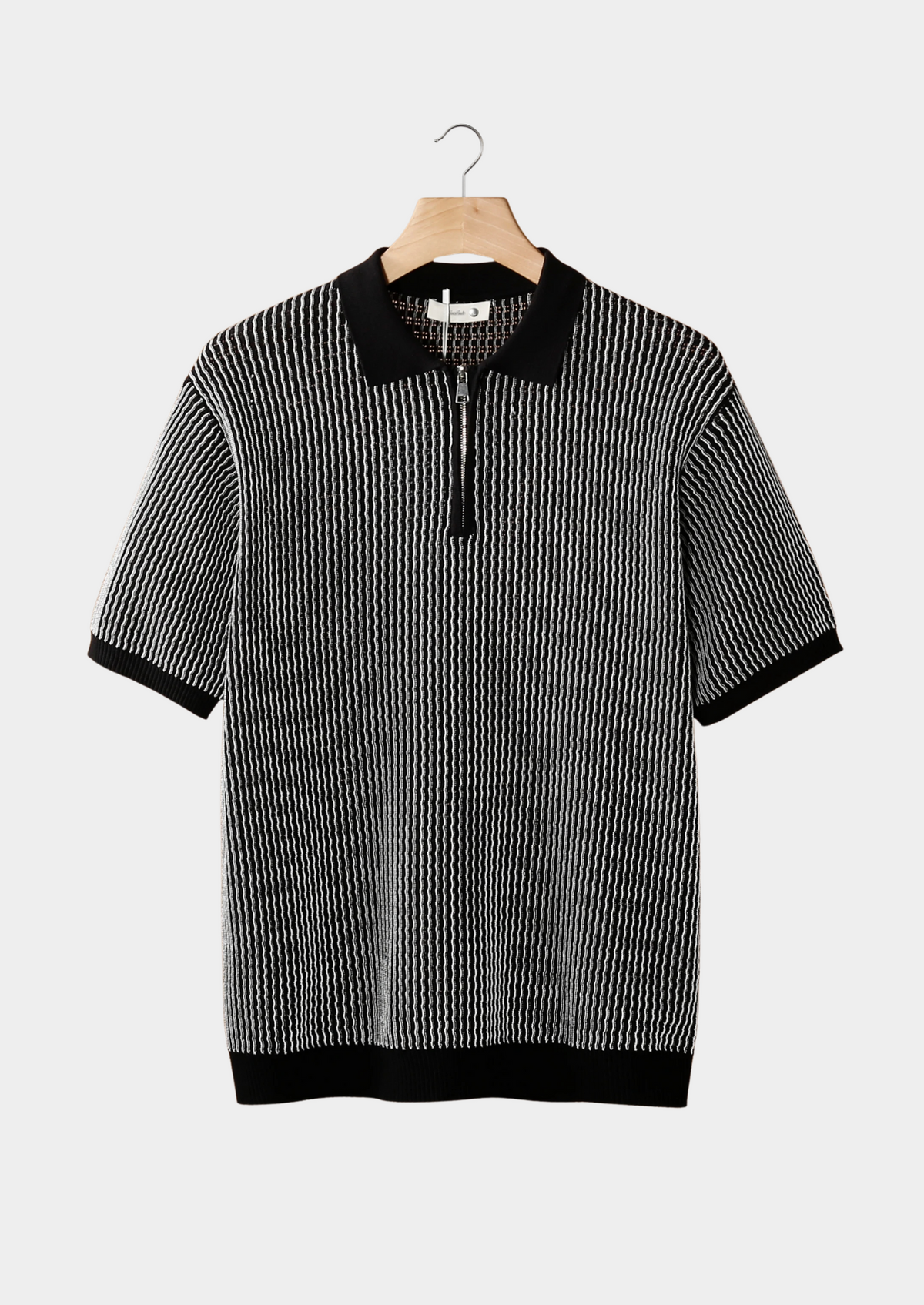 Black Geometric Textured Zipper Polo | Apuro