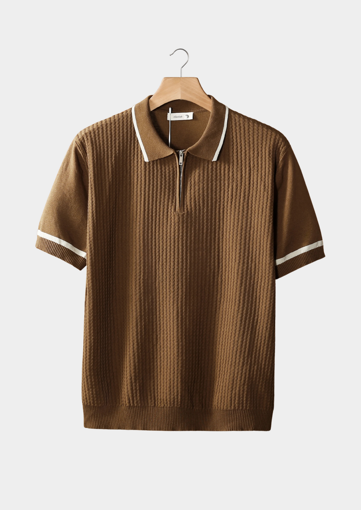 Caramel Contrast Trim Zipper Polo | Apuro