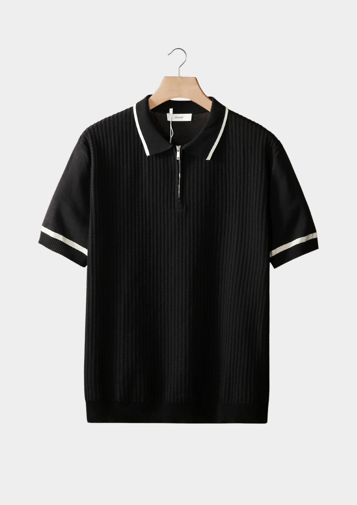 Black Contrast Trim Zipper Polo | Apuro
