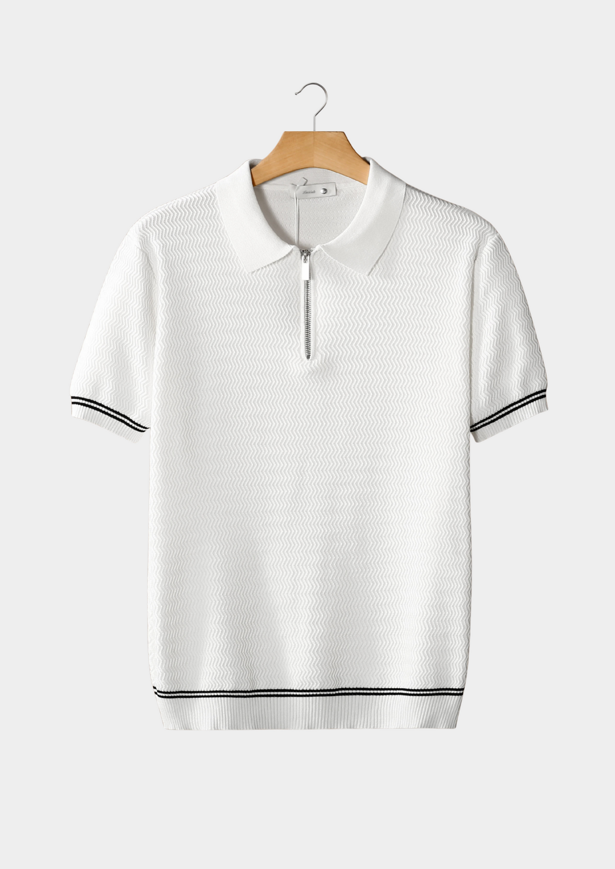 White Zigzag Textured Zipper Polo | Apuro