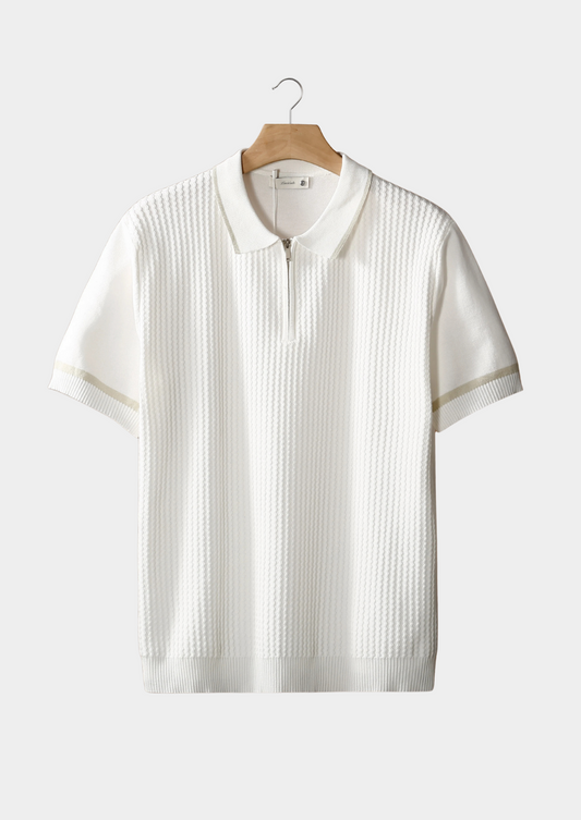 White Contrast Trim Zipper Polo | Apuro