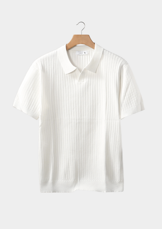 White Ribbed Buttonless Polo | Apuro