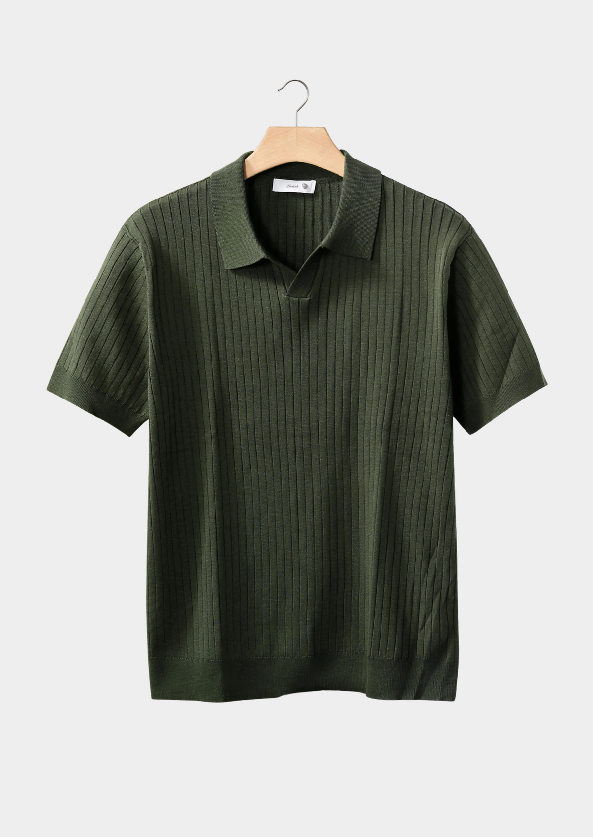 Olive Ribbed Buttonless Polo | Apuro