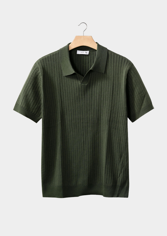 Olive Ribbed Buttonless Polo | Apuro