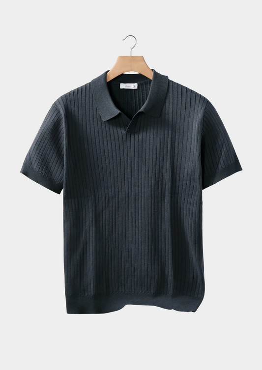 Dark Gray Ribbed Buttonless Polo | Apuro