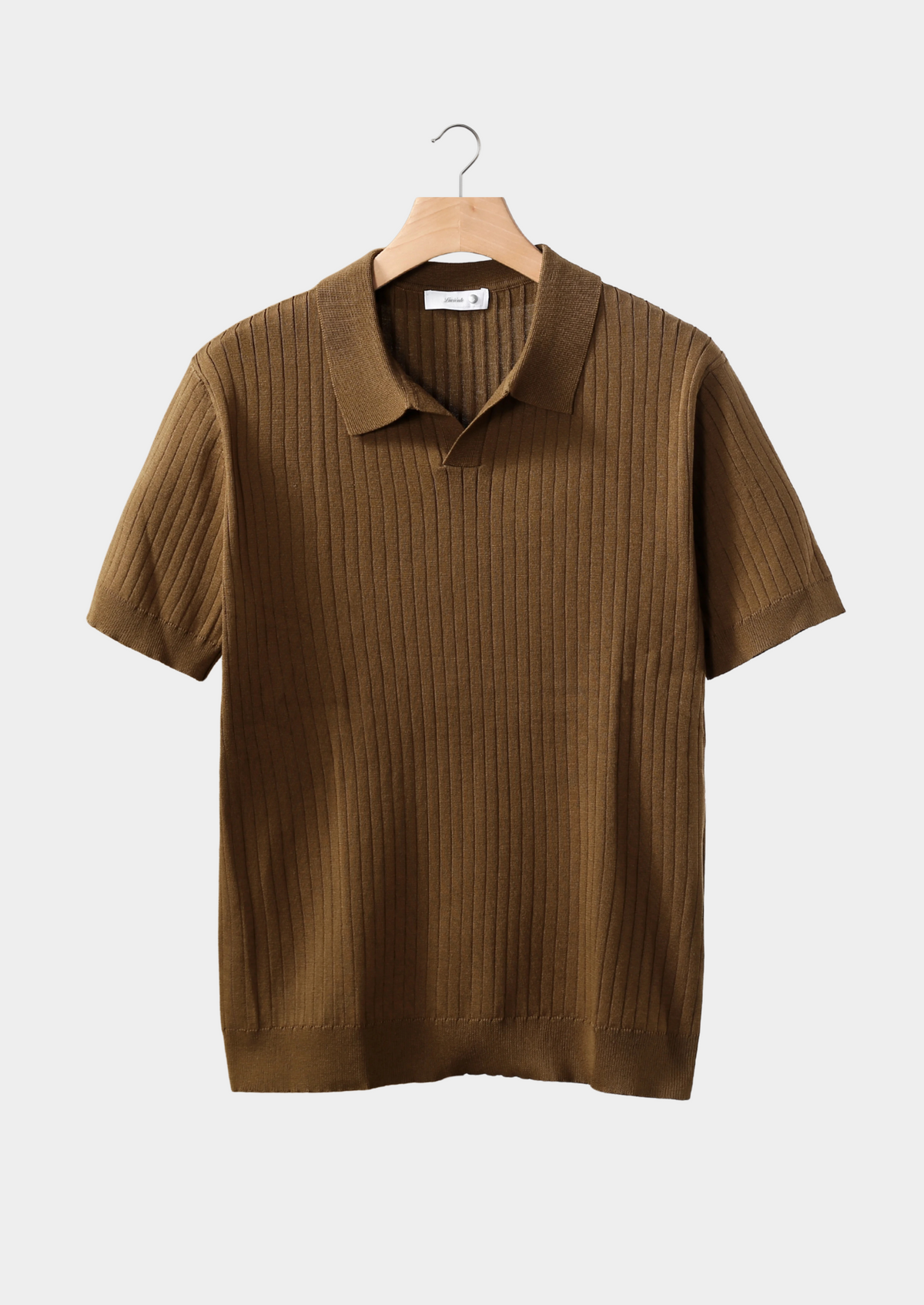 Caramel Ribbed Buttonless Polo | Apuro
