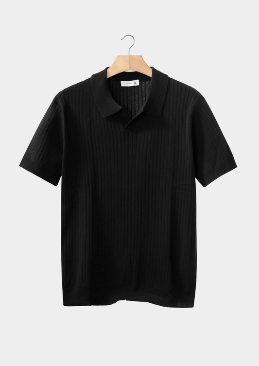 Black Ribbed Buttonless Polo | Apuro