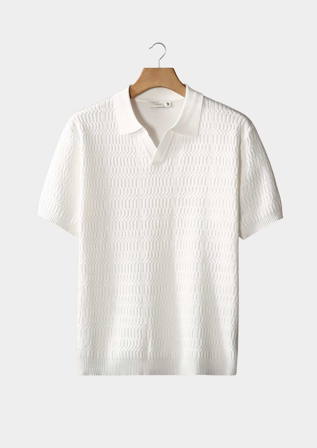 White Patterned Knit Buttonless Polo | Apuro