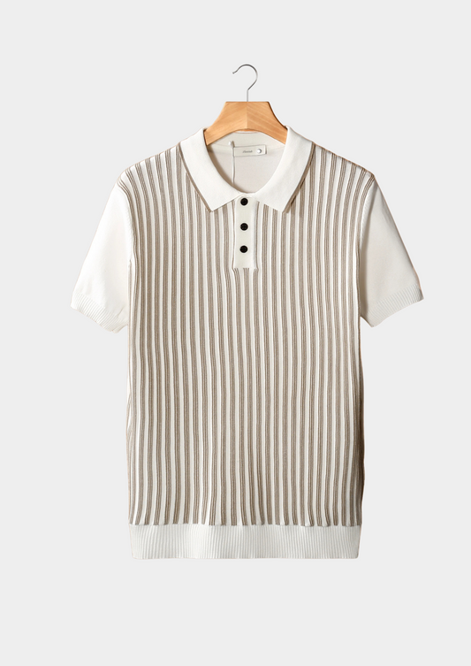 White Vertical Striped Polo | Apuro