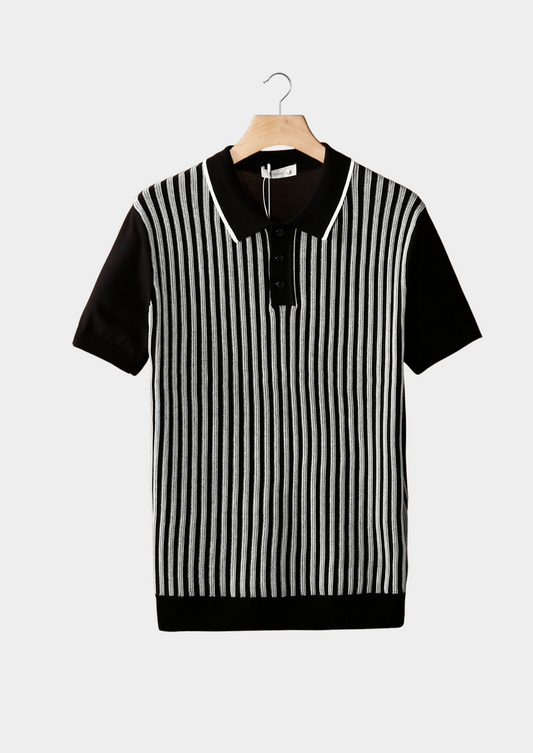 Black Vertical Striped Polo | Apuro