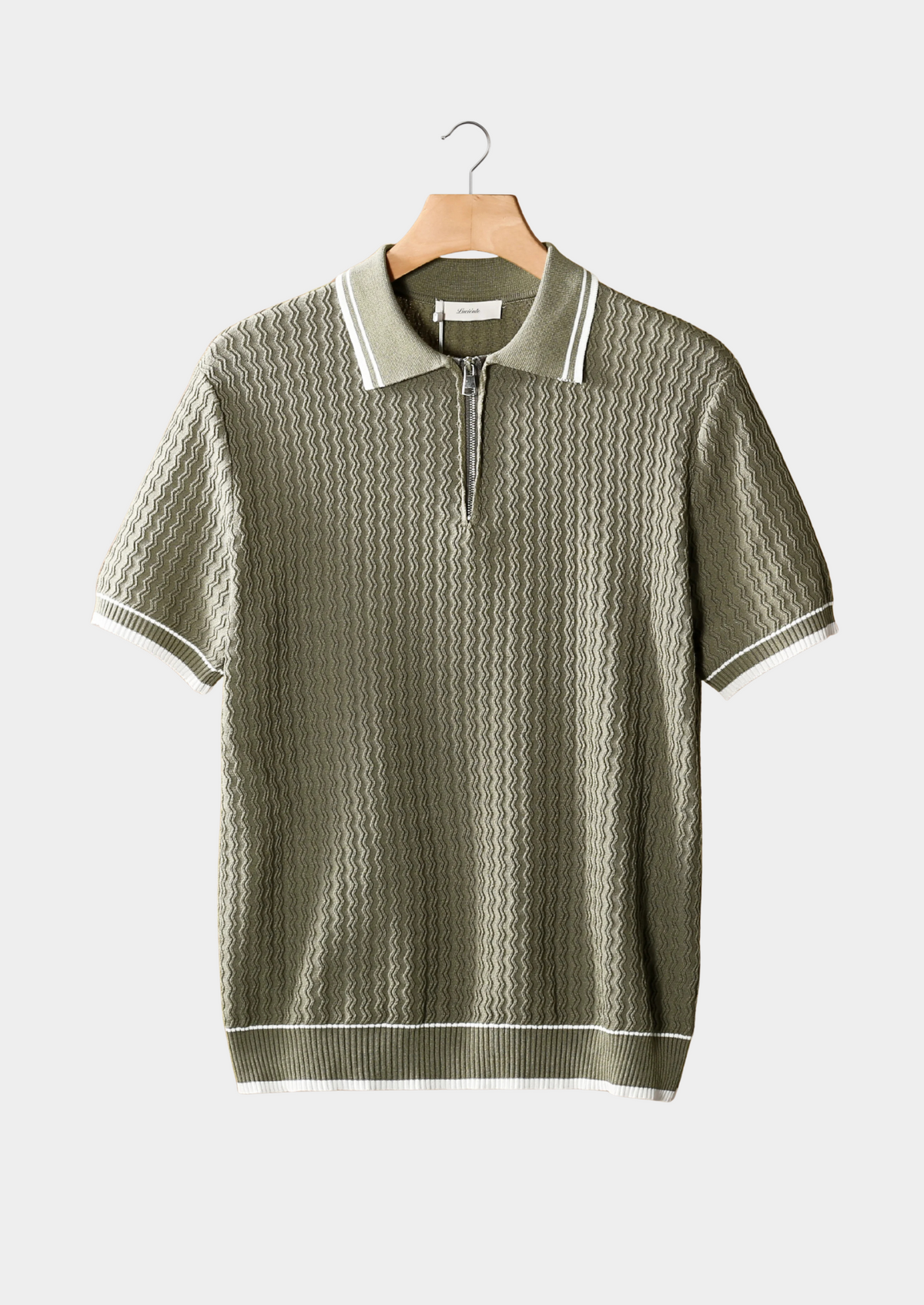 Taupe Wavy Textured Zipper Polo | Apuro