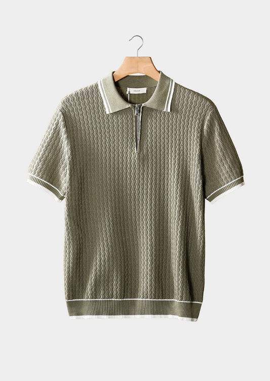 Taupe Wavy Textured Zipper Polo | Apuro