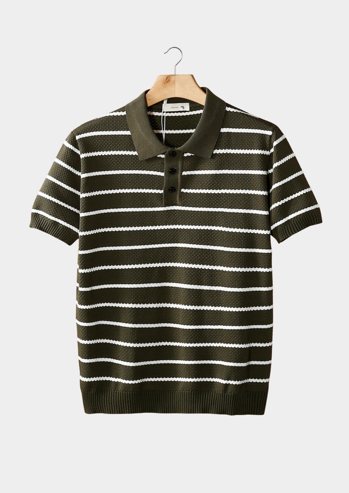 Olive Striped Textured Button Polo | Apuro