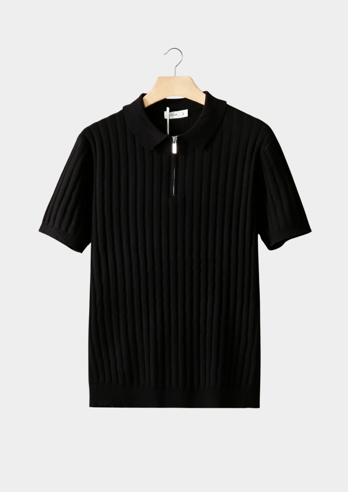 Black Ribbed Zipper Polo | Apuro