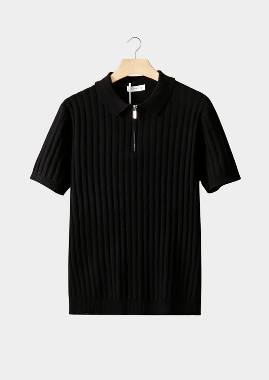 Black Ribbed Zipper Polo | Apuro