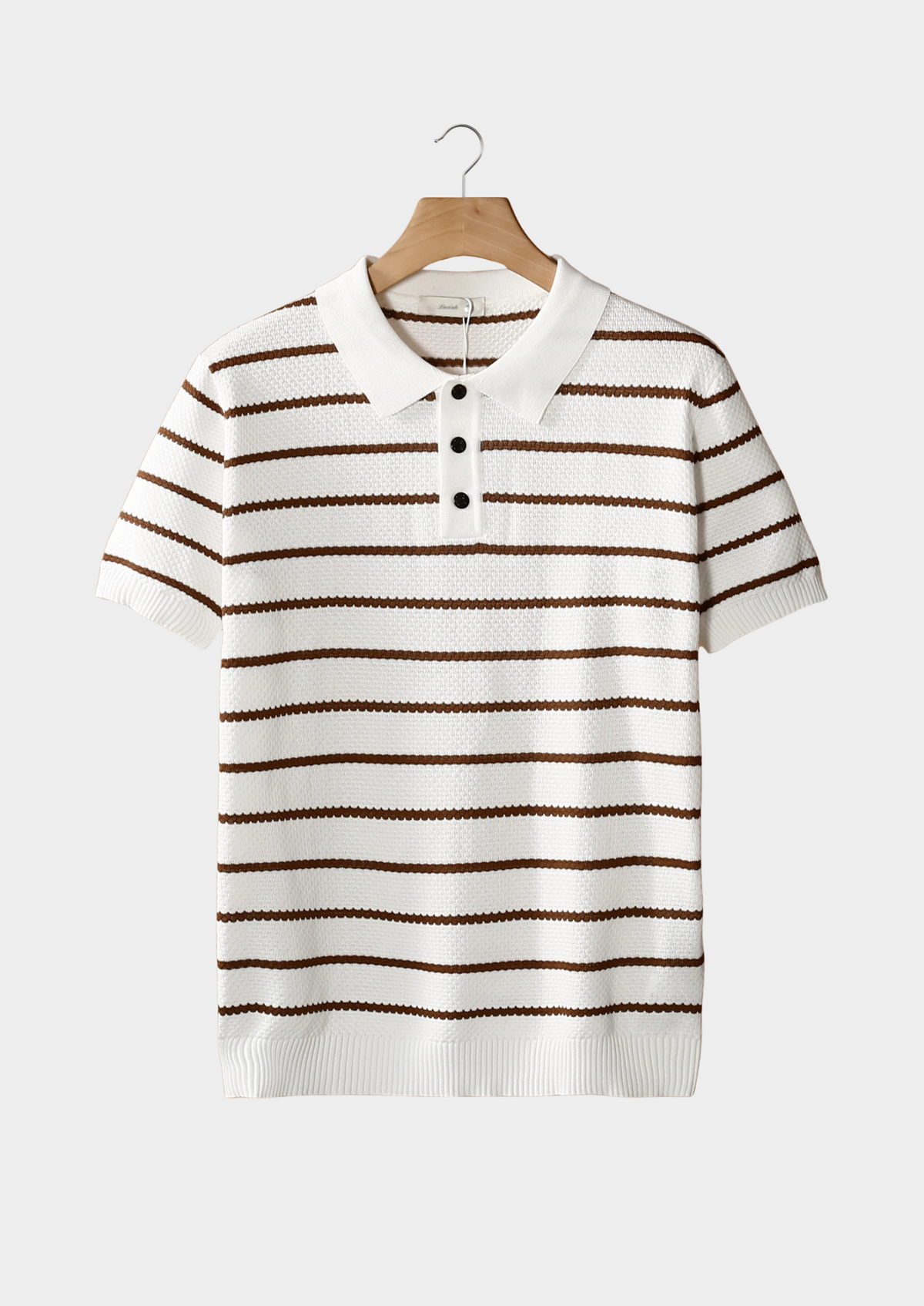 White Striped Textured Button Polo | Apuro
