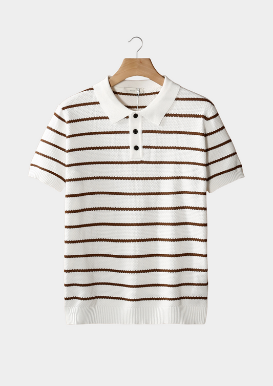 White Striped Textured Button Polo | Apuro