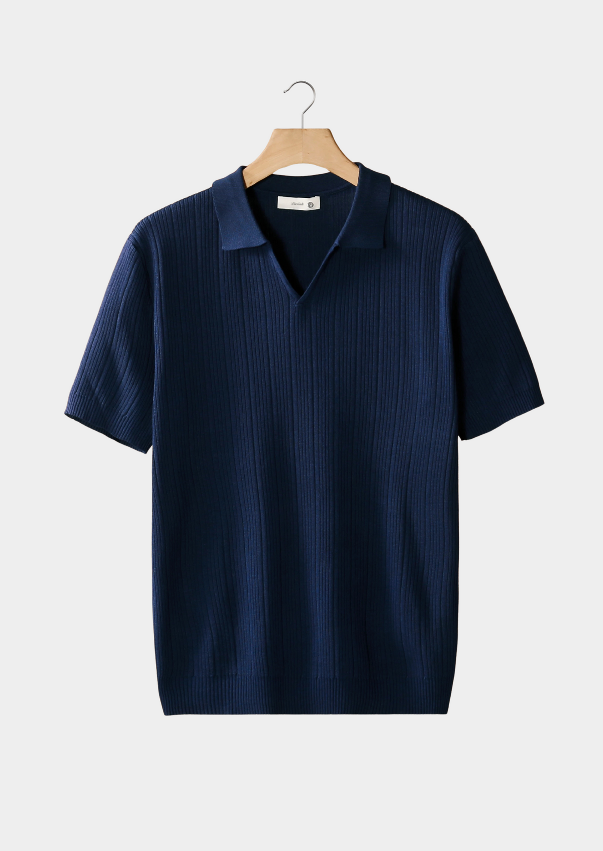 Navy Open Collar Ribbed Polo | Apuro