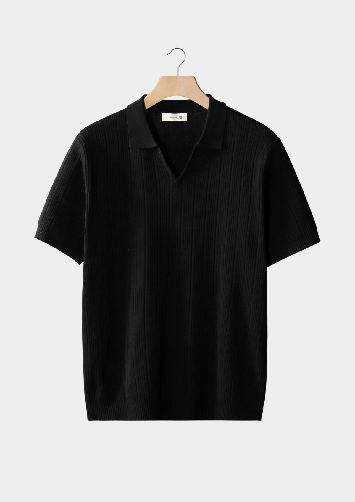 Black Open Collar Ribbed Polo | Apuro