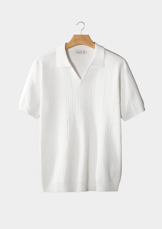 White Open Collar Ribbed Polo | Apuro