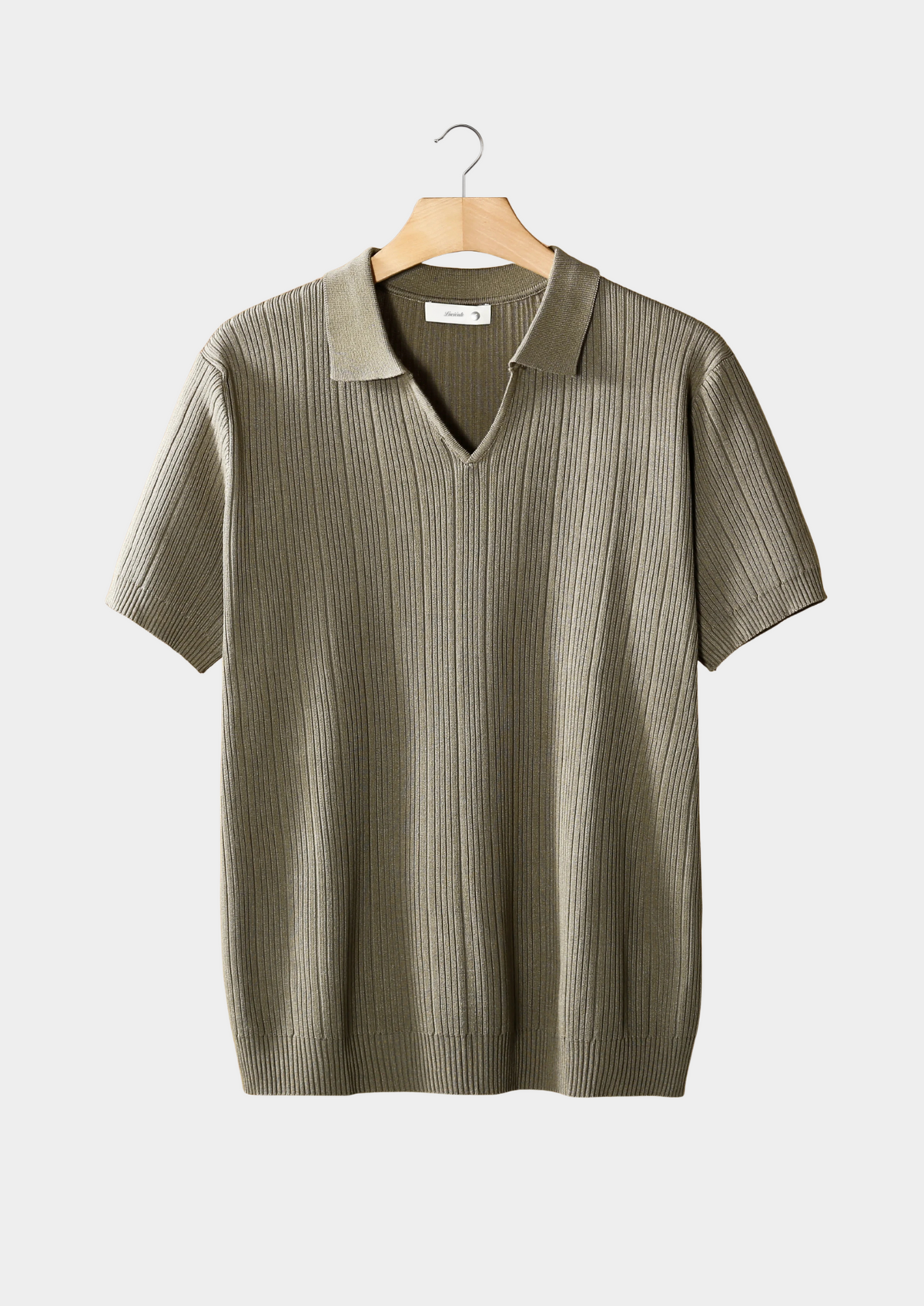 Taupe Open Collar Ribbed Polo | Apuro