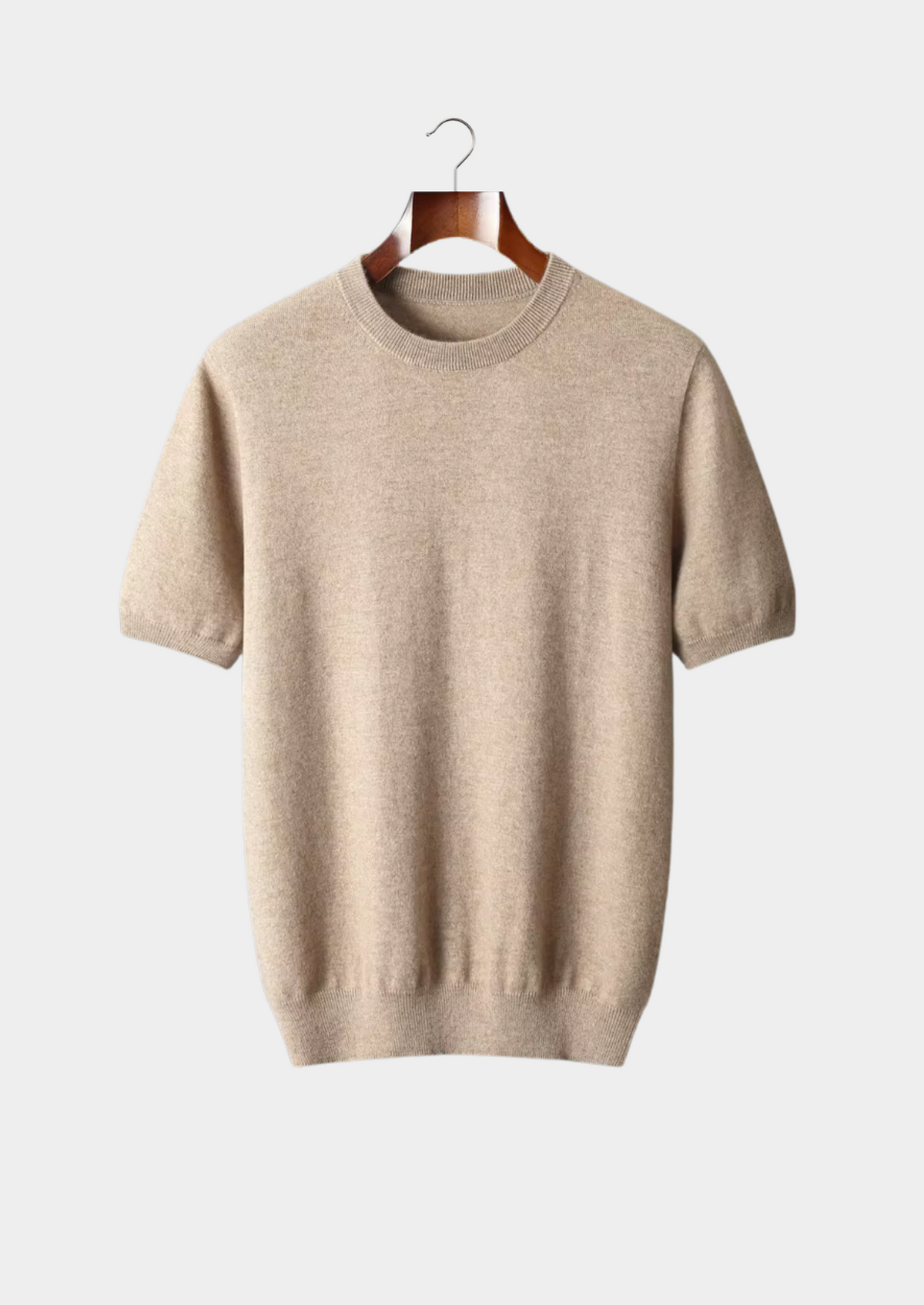 Premium Cashmere Classic Crewneck T-Shirt - Light Beige | Apuro