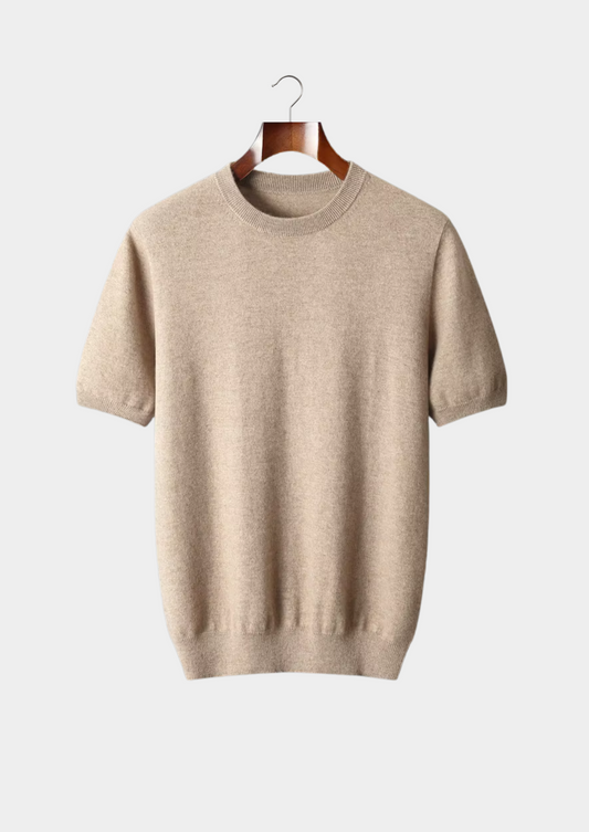 Premium Cashmere Classic Crewneck T-Shirt - Light Beige | Apuro