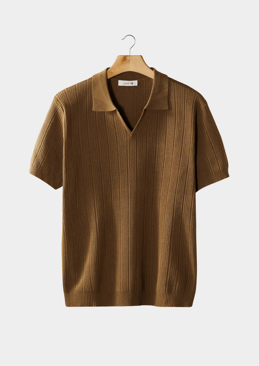 Caramel Open Collar Ribbed Polo | Apuro