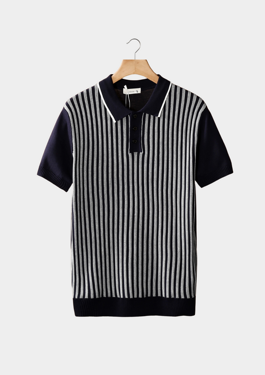 Navy Vertical Striped Polo | Apuro
